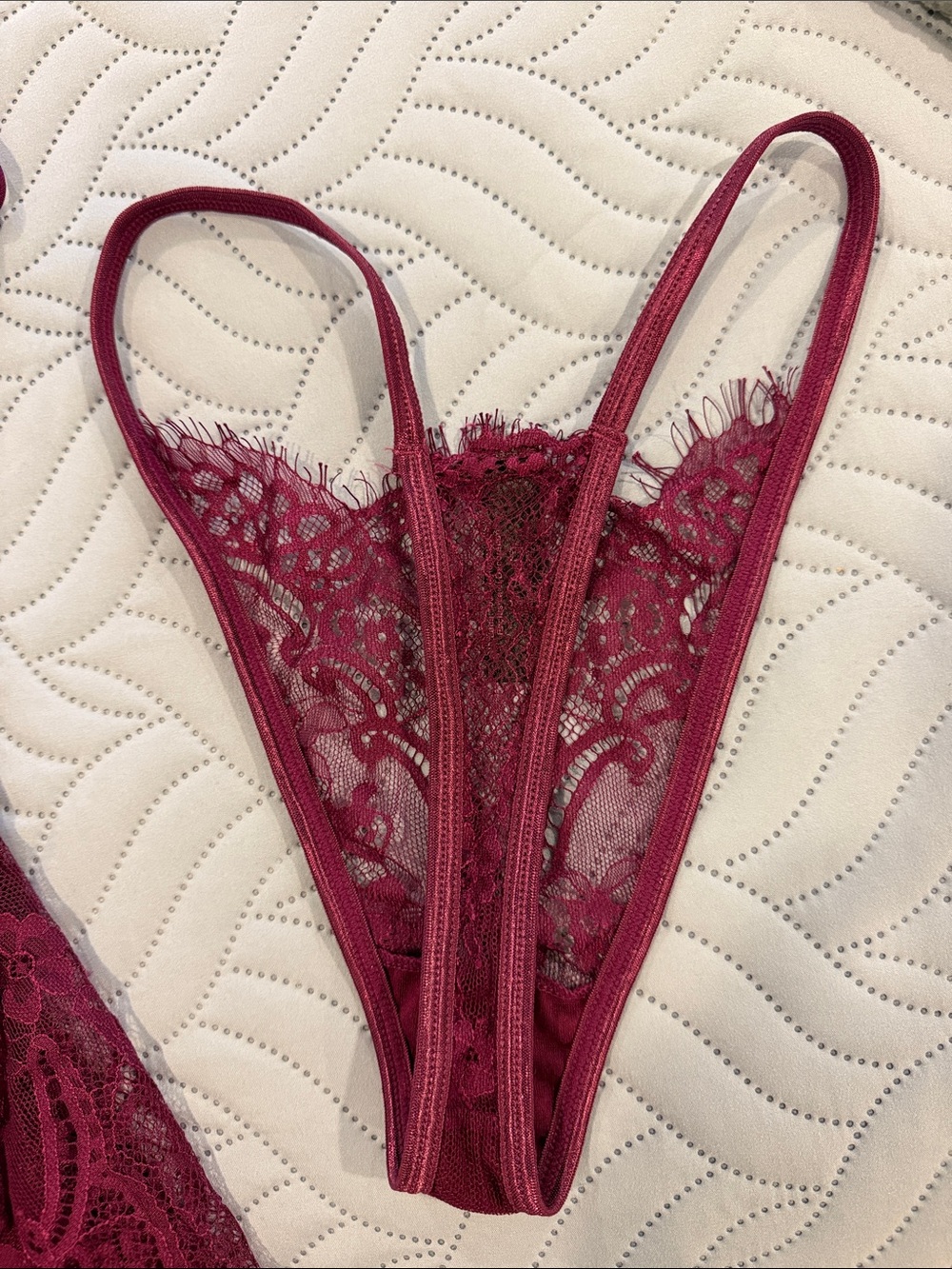 DREAMGIRL PLUM LACE BABYDOLL/ PLUM / SMALL WITH MATCHING THONG - Picture 6 of 7